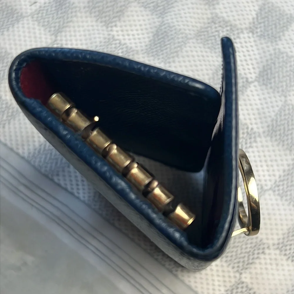 Auth.BVLGARI B-Zero Indigo Blue Leather Key Case Vintage Gold-Tone hardware 3x4”